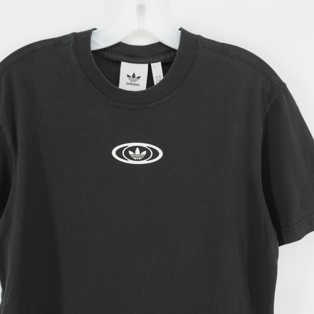 Adidas T-Shirt Mens Small Black Graphic Back Flame Logo Trefoil Streetwear